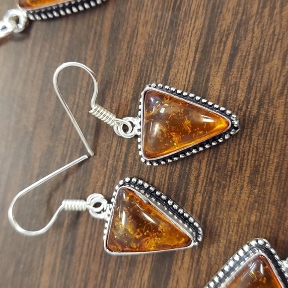 BALTIC Amber Stamped Sterling Silver Necklace Set - Picture 2 of 12